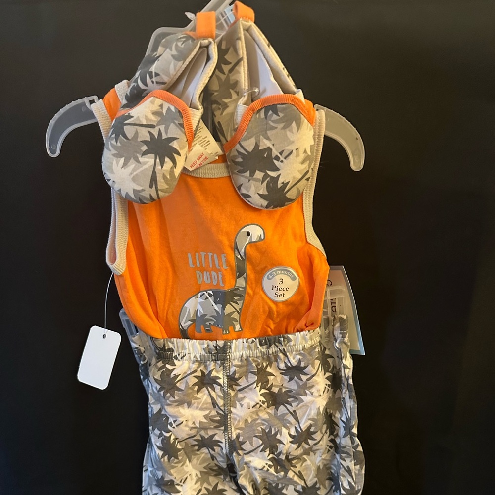 Little Dude Orange and Gray Dinosaur 3-Piece Set